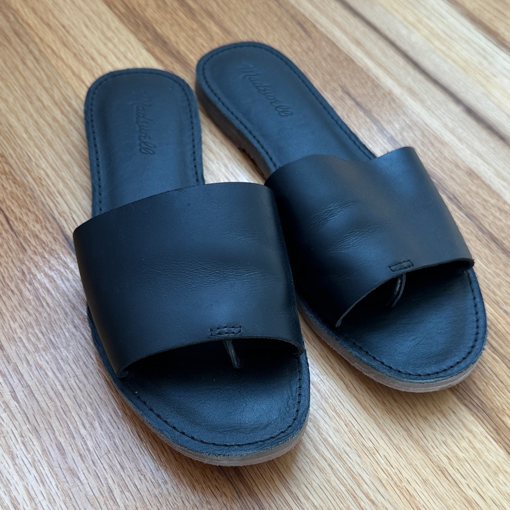 Madewell Black Leather Slide Sandals
